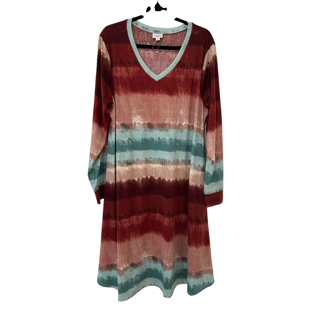 LuLaRoe Maria Maxi Dress 2XL striped Long Sleeve V-Neck Jersey Boho Western